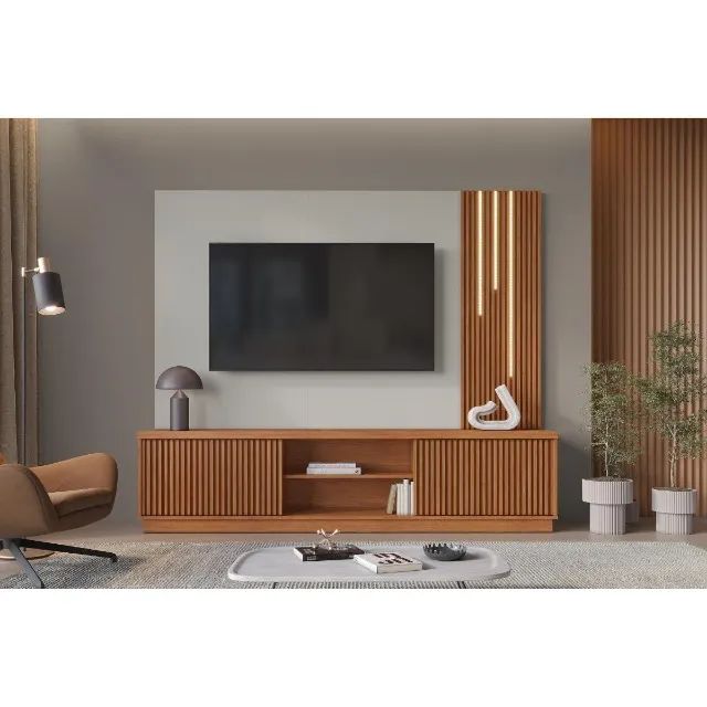 Estante Home Arezzo New 2 Portas Ripadas Para Tv até 75 Polegadas Com Led Cascata - Foto 3
