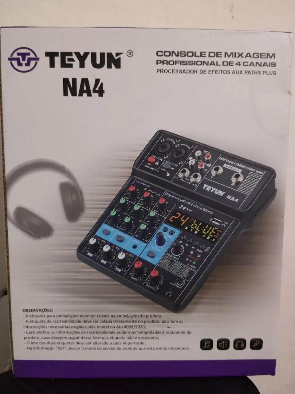 Mesa de Som Teyun 4 Canais - Com Bluetooth e Interface de Áudio