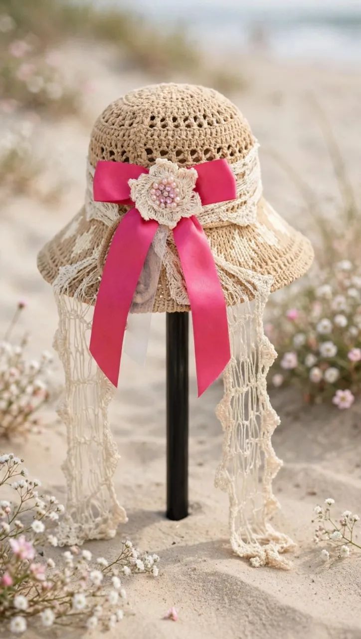 Chapéu Artesanal de Laço Crochê 