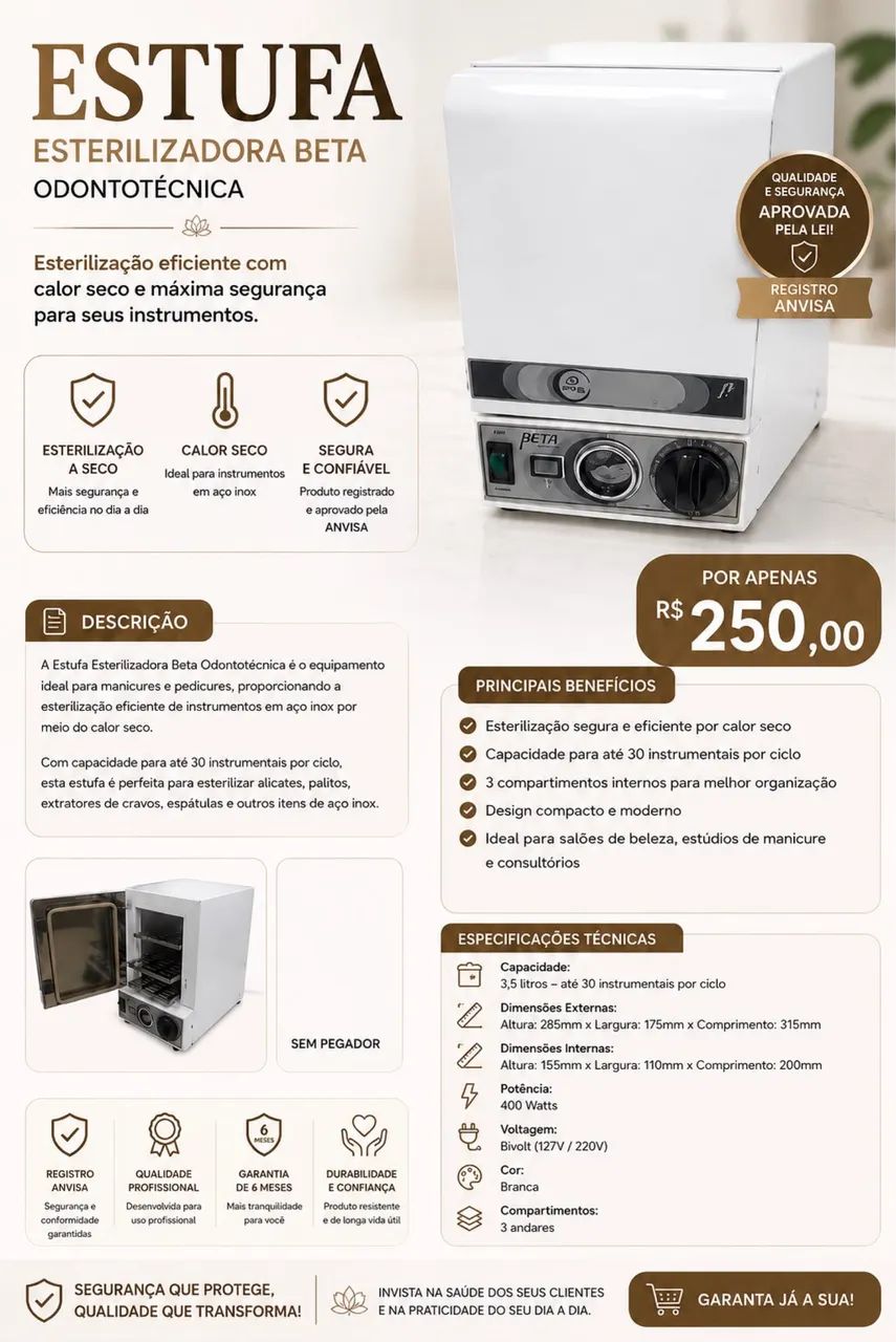 Estufa esterilizadora estética 
