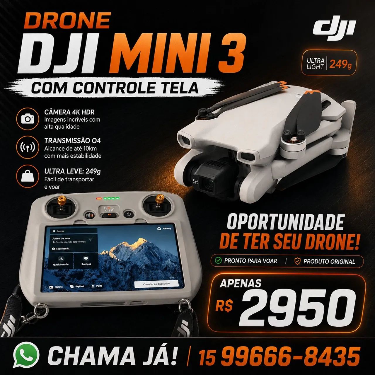 Drone mini 3 com tela 