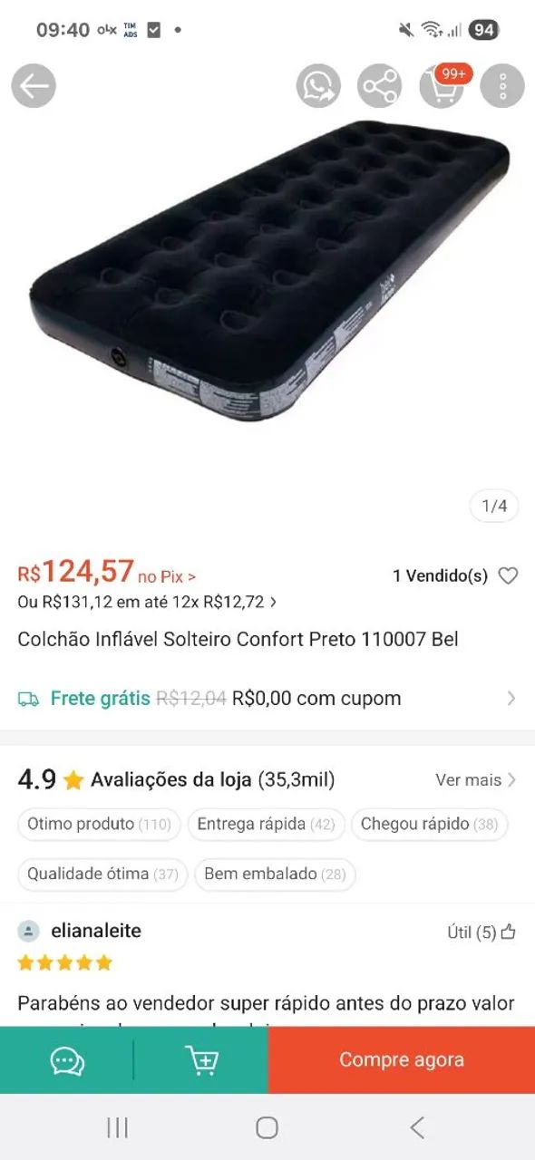 Colchão de ar solteiro marca bel