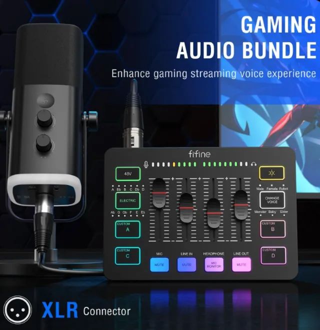 Fifine KS 5 & BM 88 セット Kit Gamer FIFINE AM8 com Mixer KS5 RGB - USB/XLR Podcast/Stream