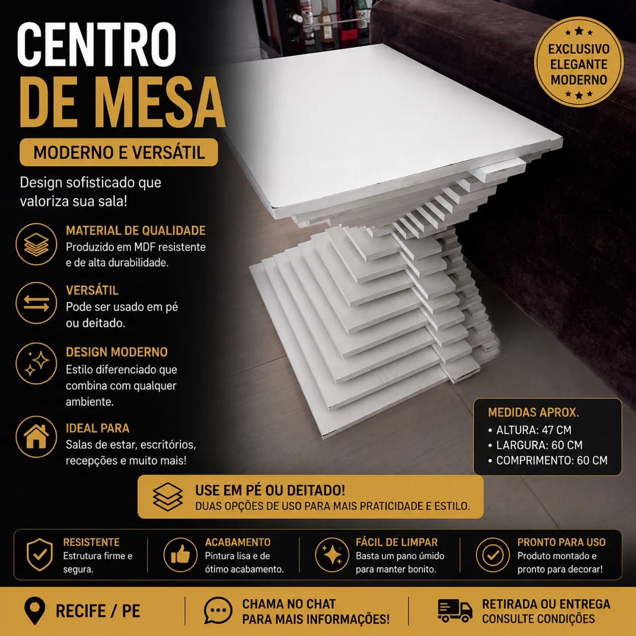 Mesa de Centro (sem tampo de vidro) - usada com marcas de uso