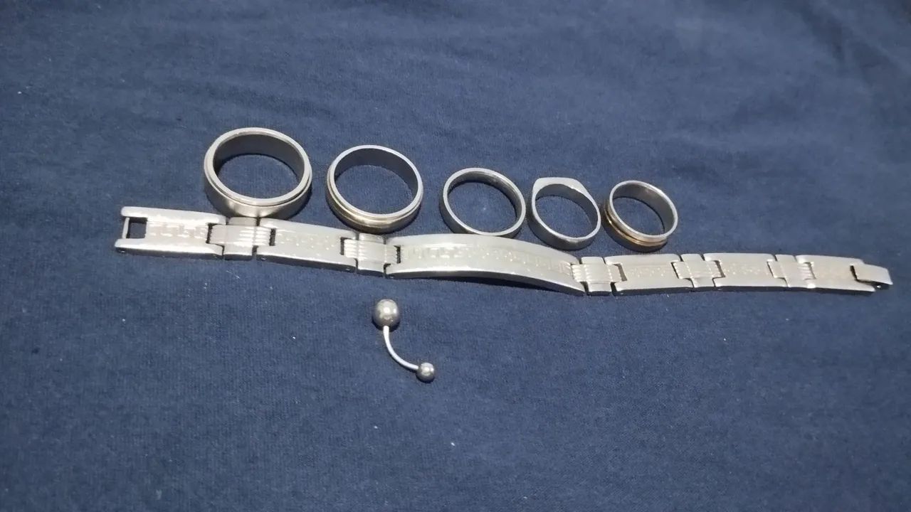 Desapego anéis pulseira piercing em aço inoxidável 