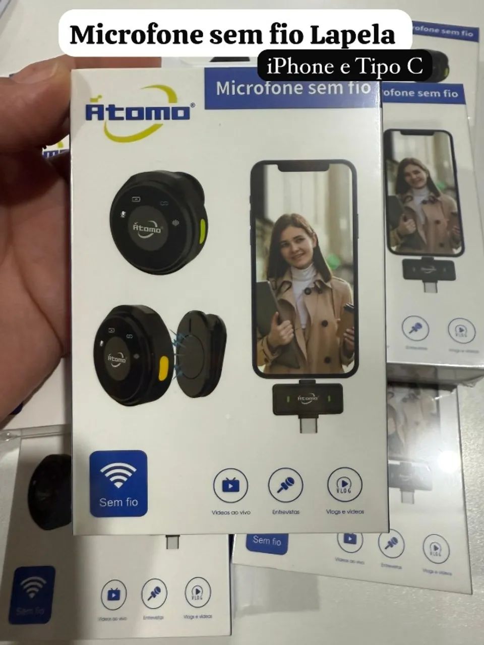Microfone de Lapela Sem Fio para iPhone e USB-C