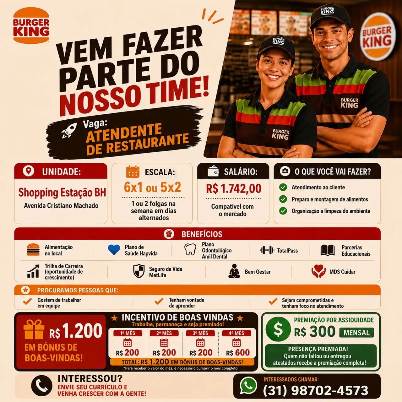 Vaga Atendente Burger King 