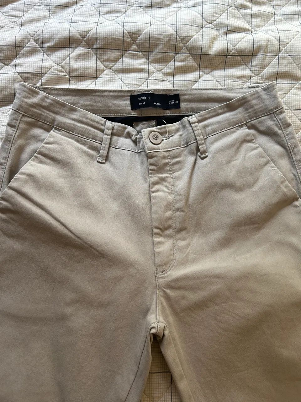 Calça Masculina Request Slim Cropped Sarja Cáqui Tam. 38 - Foto 2