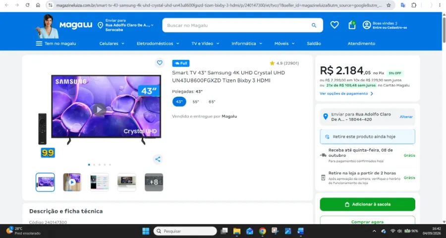 Smart TV 4K 43" Samsung DU7700 | Completa, NF e Perfeita! - Foto 5
