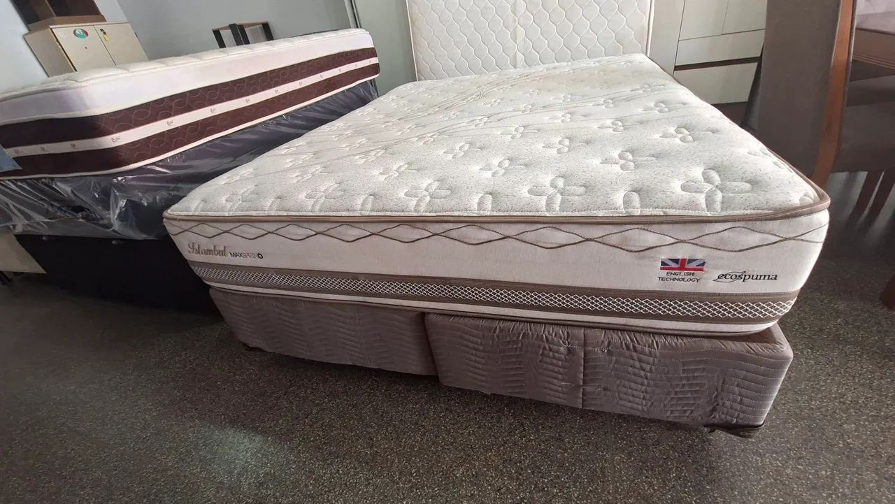 Cama box Queen size colchão herval molas ensacadas bambu 