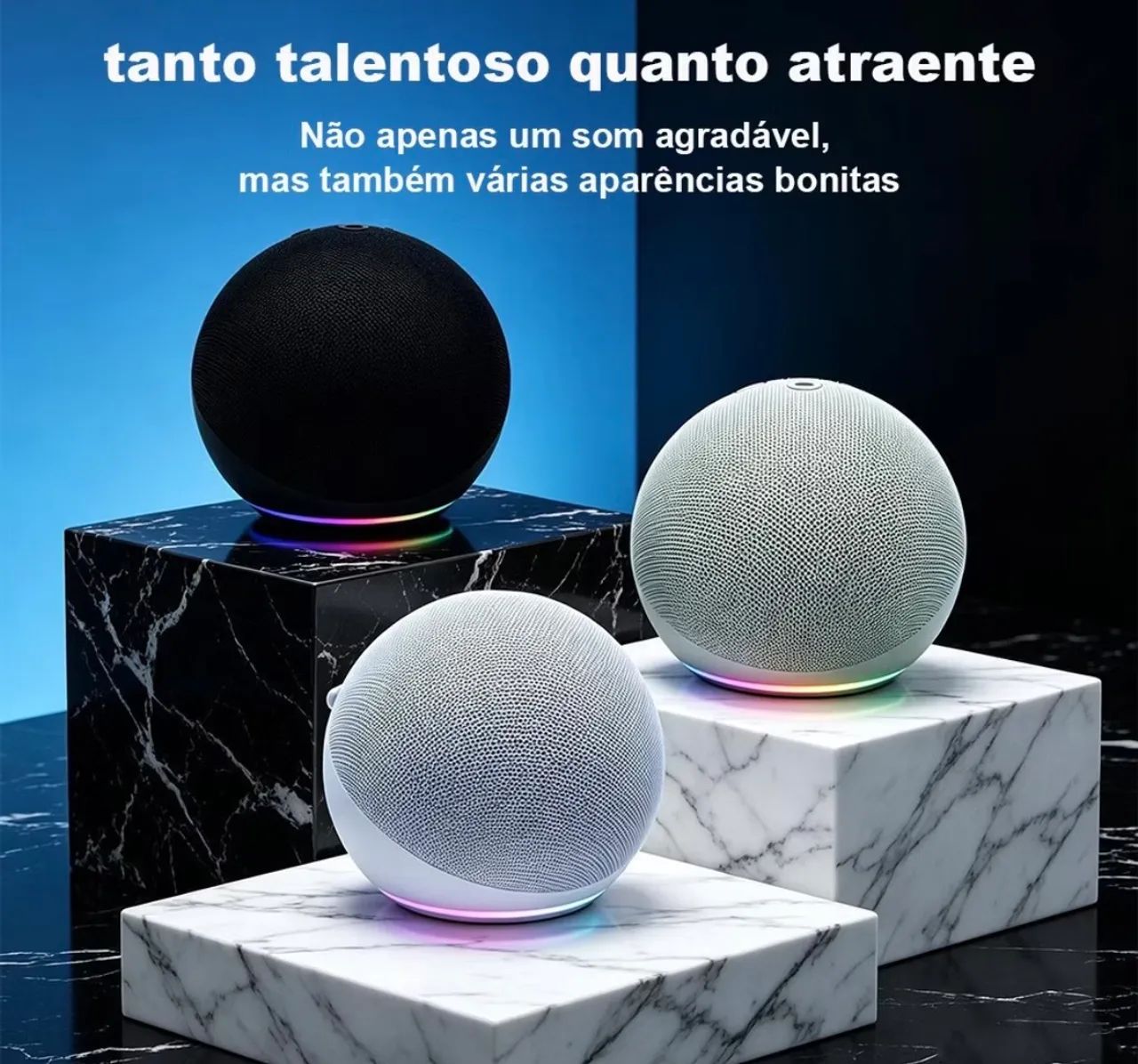 Caixa de Som Bluetooth ALEXA - Design Estilo Echo Dot, Som Forte e LED RGB  - Foto 2