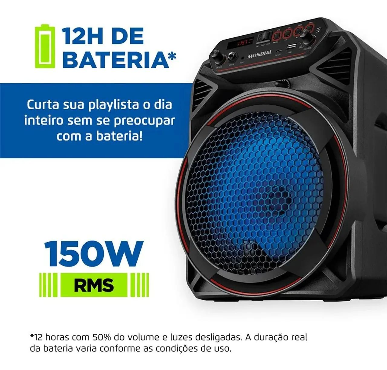 Caixa amplificada Mundial 12h bateria - com microfone - Foto 2