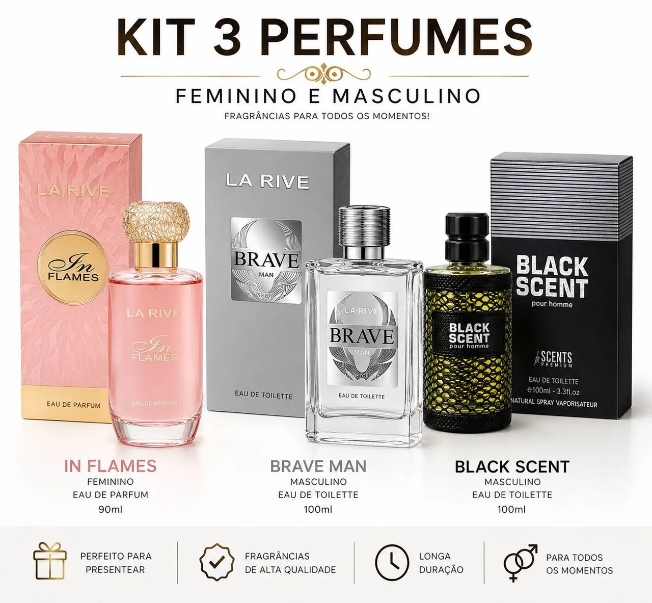 Kit 3 perfumes feminino e masculinos 