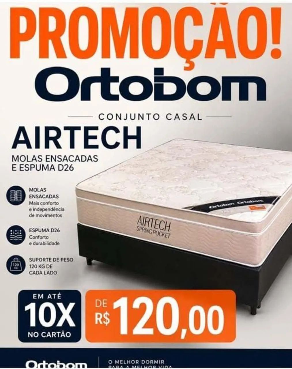 Conjunto cama box airtech Ortobom casal molas ensacadas.