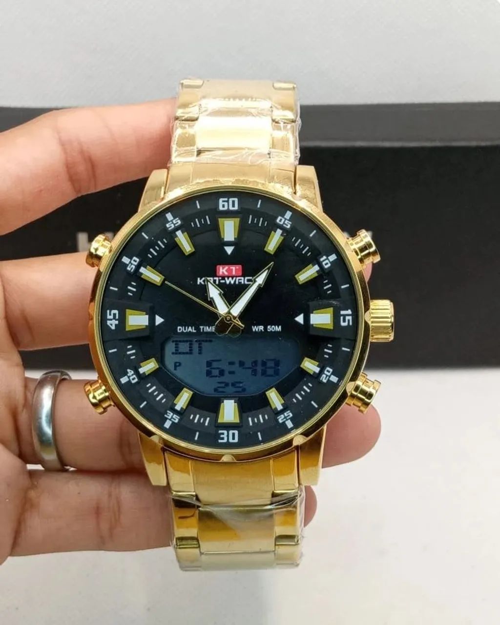 Relógio Masculino Dourado Digital e Analógico  - Foto 2
