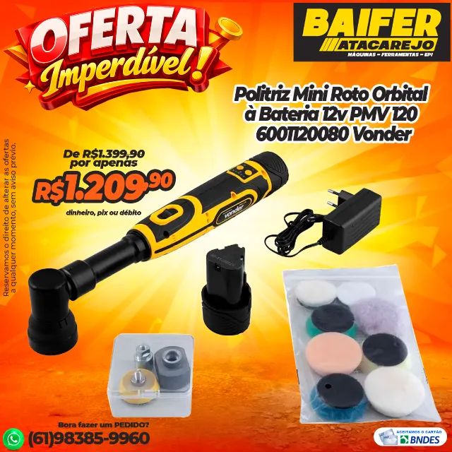 Politriz Mini Roto Orbital à Bateria 12v PMV 120 6001120080 Vonder