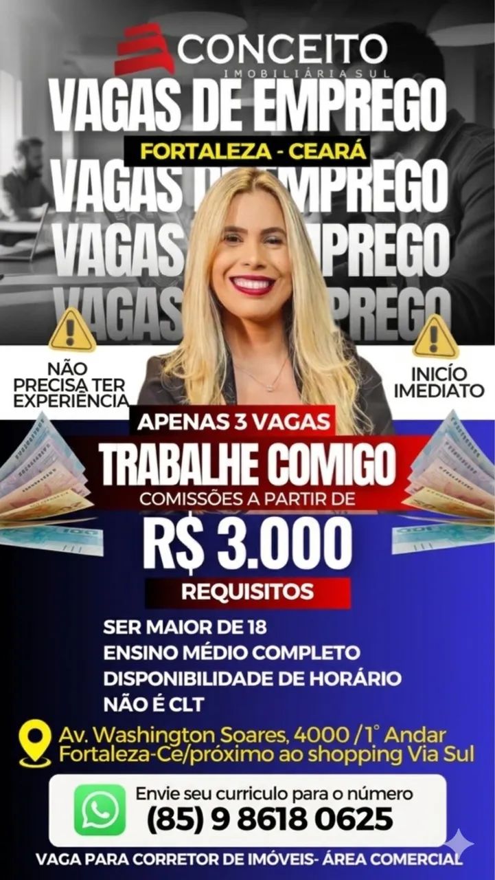 Vaga para Consultor Imobiliário - Ganhos acima de R$ 3.000 - Início Imediato