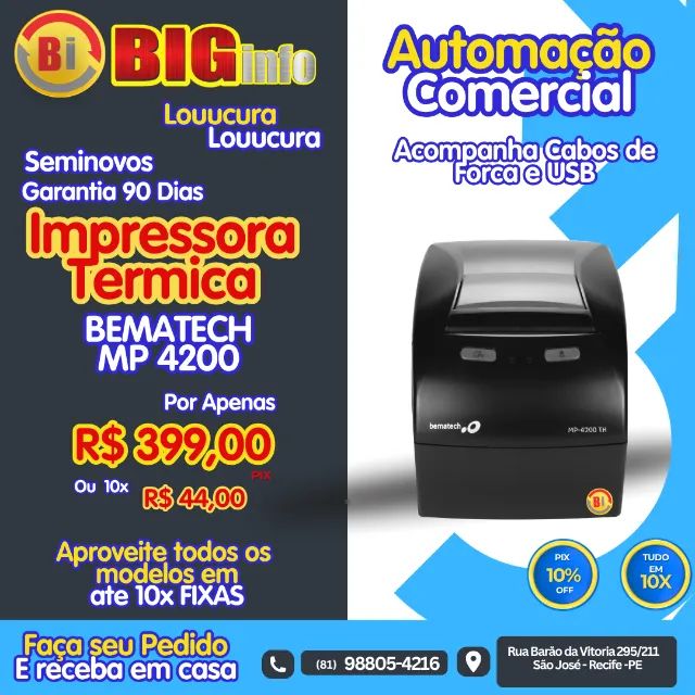 Impressora Térmica de Cupom Não Fiscal Bematech MP 4200 - Em ate 10x Fixas 