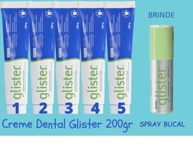 Kit 5 Creme Dental Glister de 200g ganhe de Brinde Spray Bucal Glister