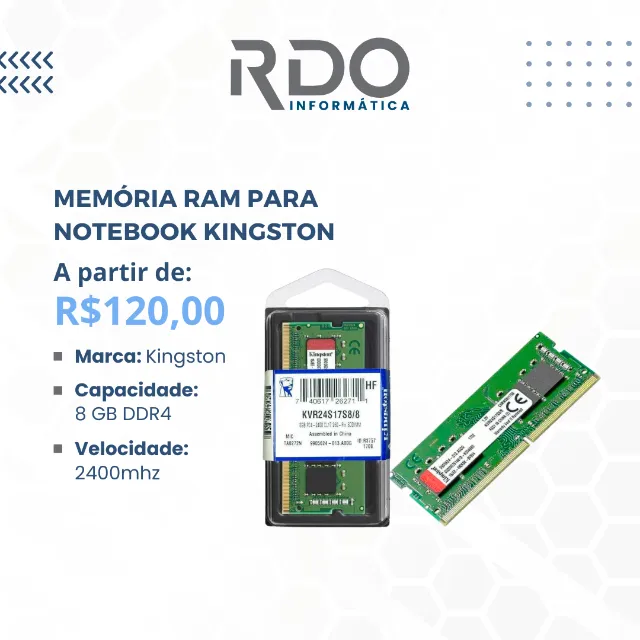 Memória RAM Kingston para Notebook 8GB DDR4 < Preço Baixo