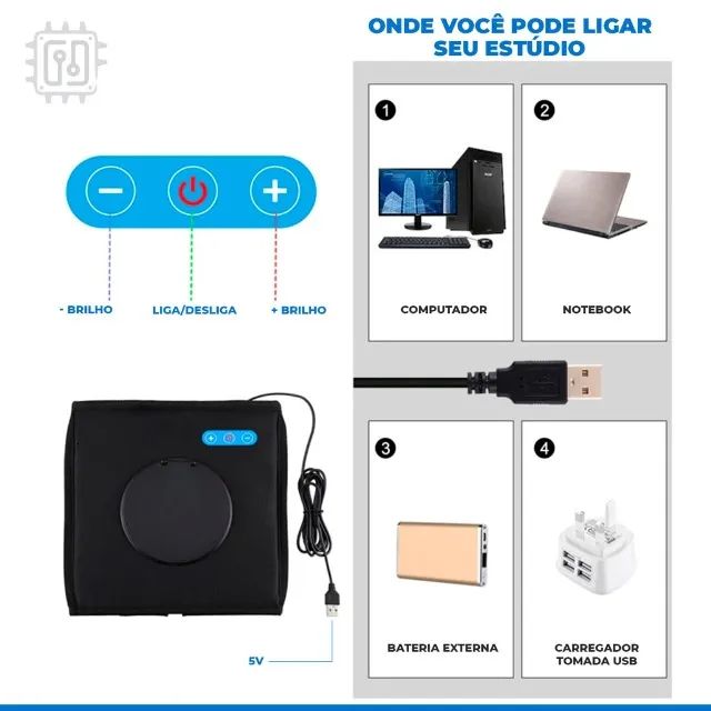 Caixa de luz Box Estúdio Fotográfico Portátil de 25cm 144 luzes LED e 6 cenários 12 cores - Foto 6