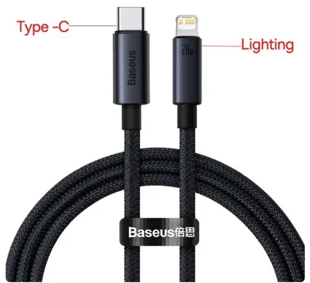Cabo iphone, Baseus- USB Tipo C x Lightning, cabo de carregamento rápido 1 Metro - Foto 2