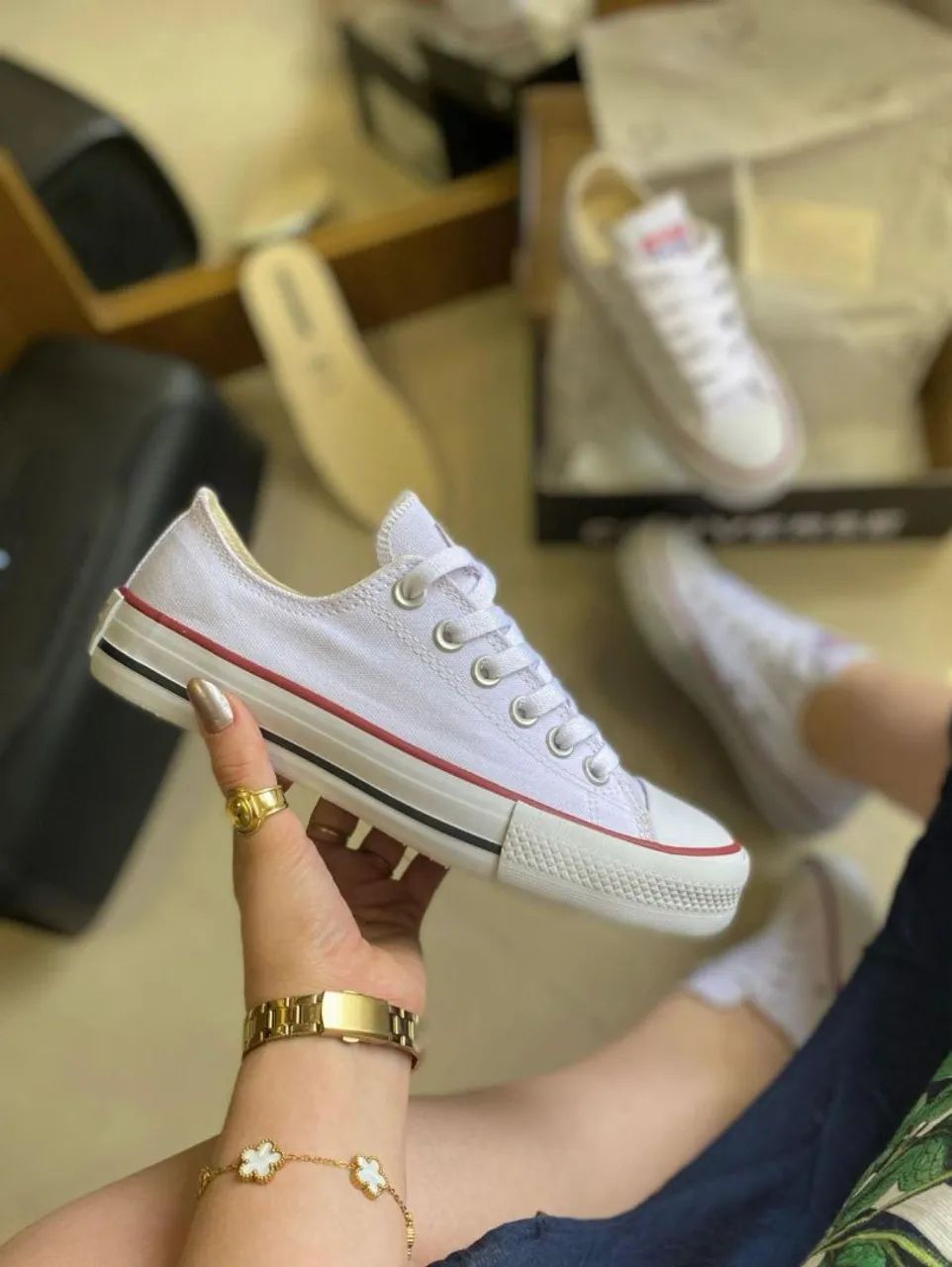 Converse All Star Branco Prateado - Foto 5