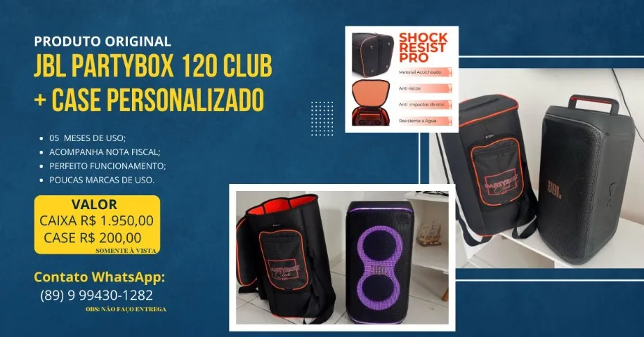 Caixa de som JBL Partybox 120 club com Case personalizada