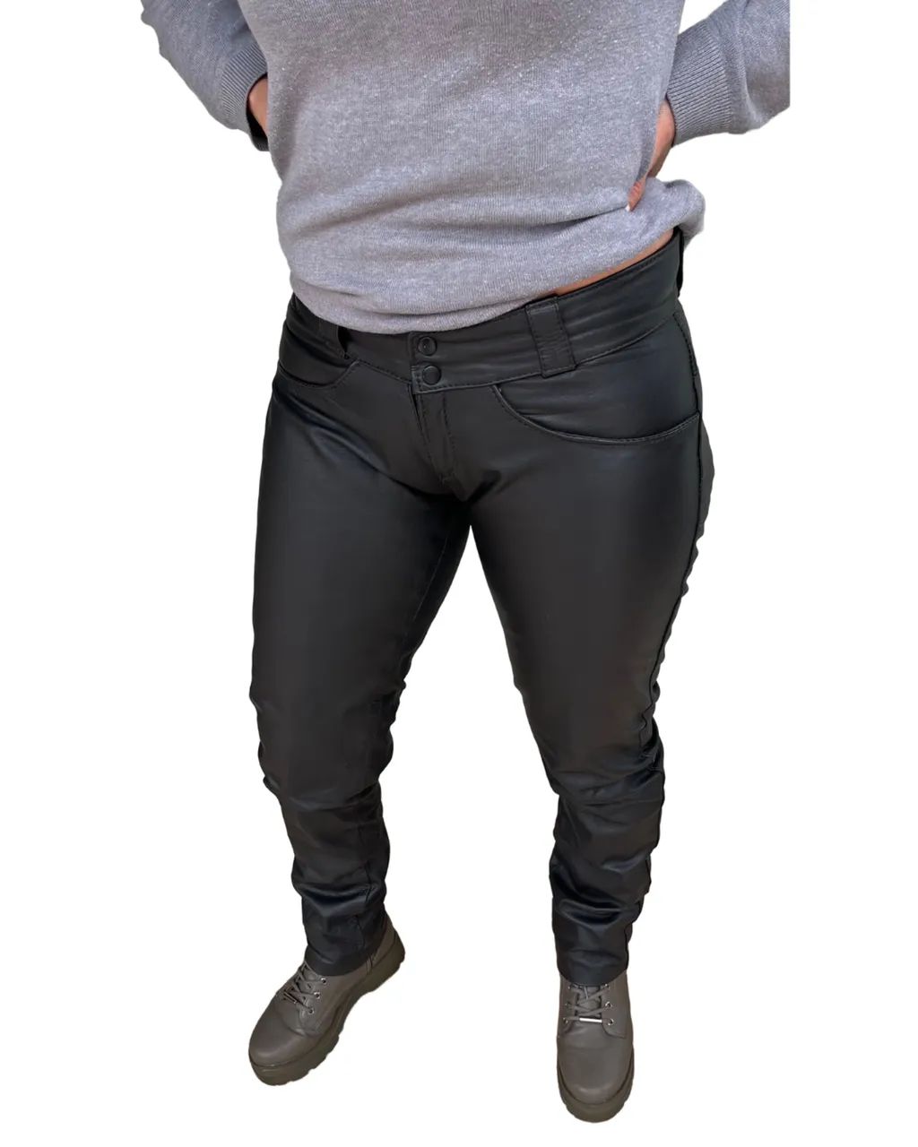 Calça de Couro Legítimo Feminina Tam 36 - Foto 2