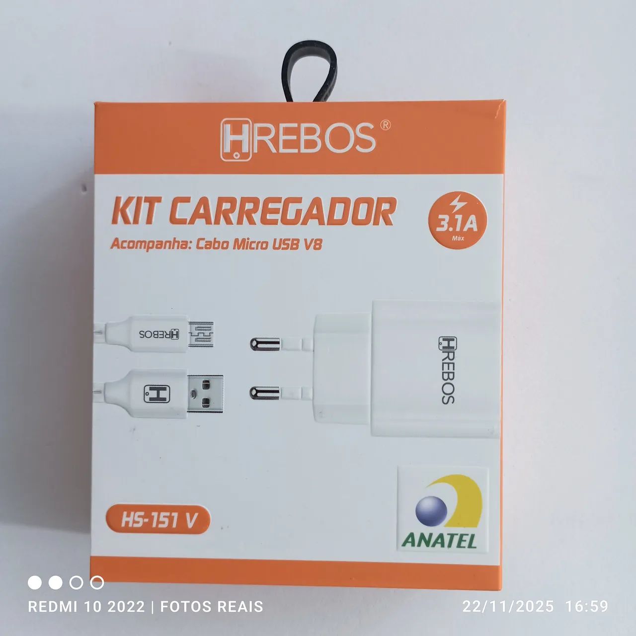 Kit carregador celular com cabo micro USB V8 rápido HRebos