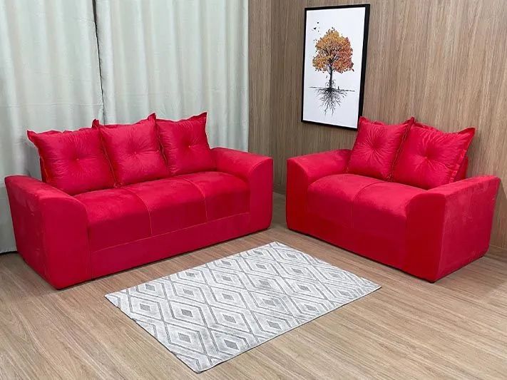 Conjunto de Sofás 3 e 2 Lugares Suede Vermelho 