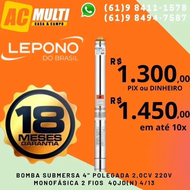 Bomba para poço artesiano caneta  palito  4" 4QJD(N) 4/13 2,0HP MON 220V Lepono