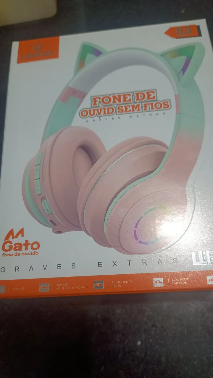 Fone de Ouvido Bluetooth Gato Sem Fio - Graves Extras