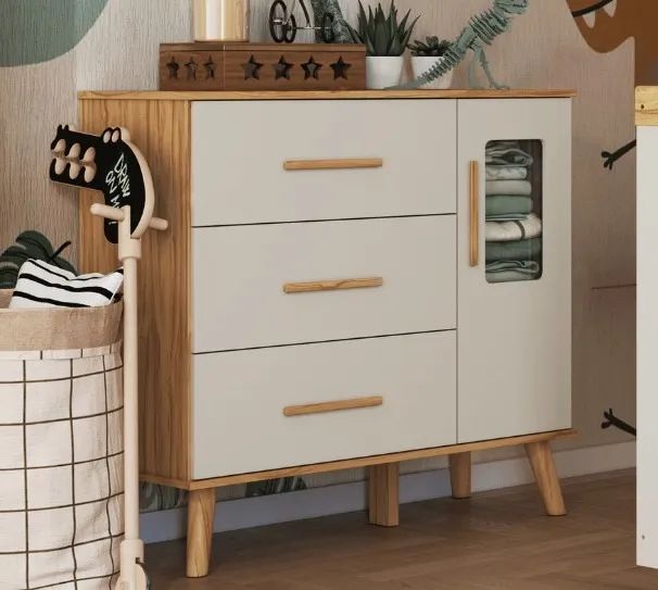 Comoda Infantil Sky 1 Porta, 100% MDF - Peroba