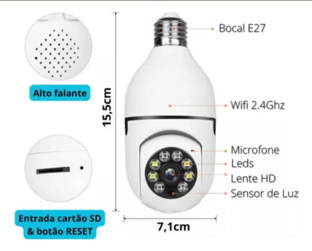 Câmera Segurança Bocal 1080p Wifi Full Hd Lâmpada Visão Noturna - Foto 2