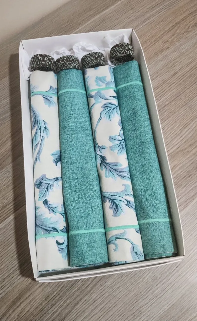 4 Peças- Jogo Americano -Detalhes em verde menta