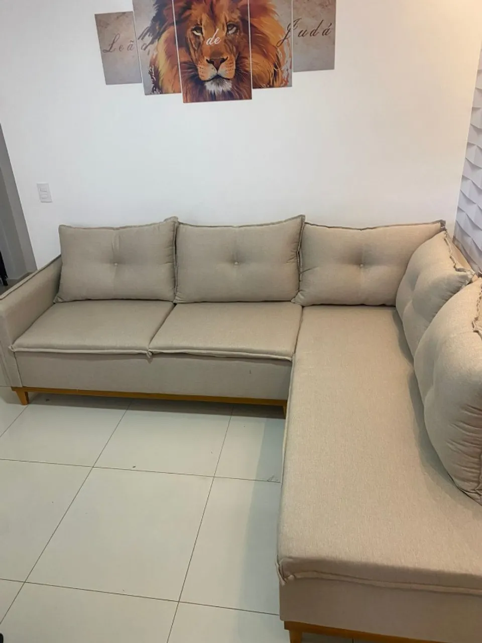 SOFA DE CANTO TECIDO LINHO 2.00X2.60 ALMOFADAS SILICONADAS (NOVO)