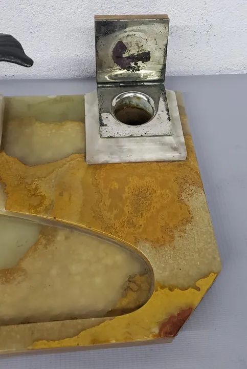 Tinteiro de pedra alabastro antigo ler descrição  - Foto 3