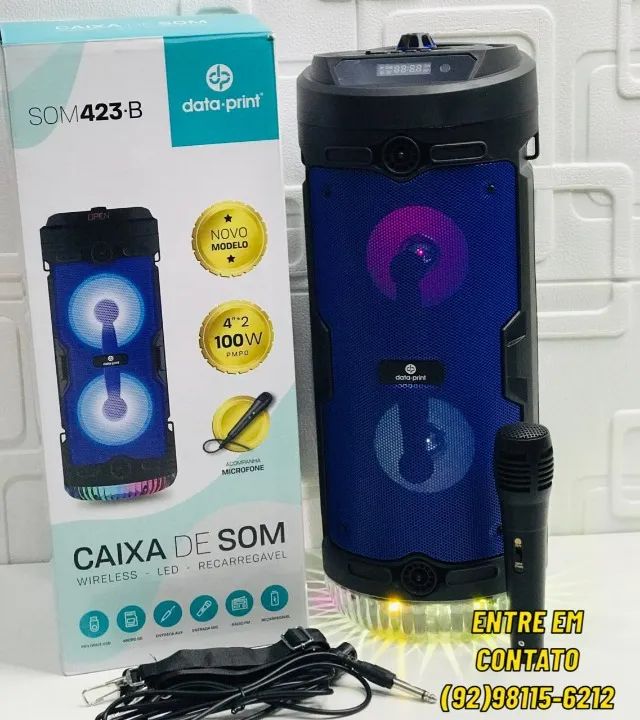 Caixa De Som Bluetooth 40cm Com 2 Alto Falantes - Colorido Com Microfone DataPrint
