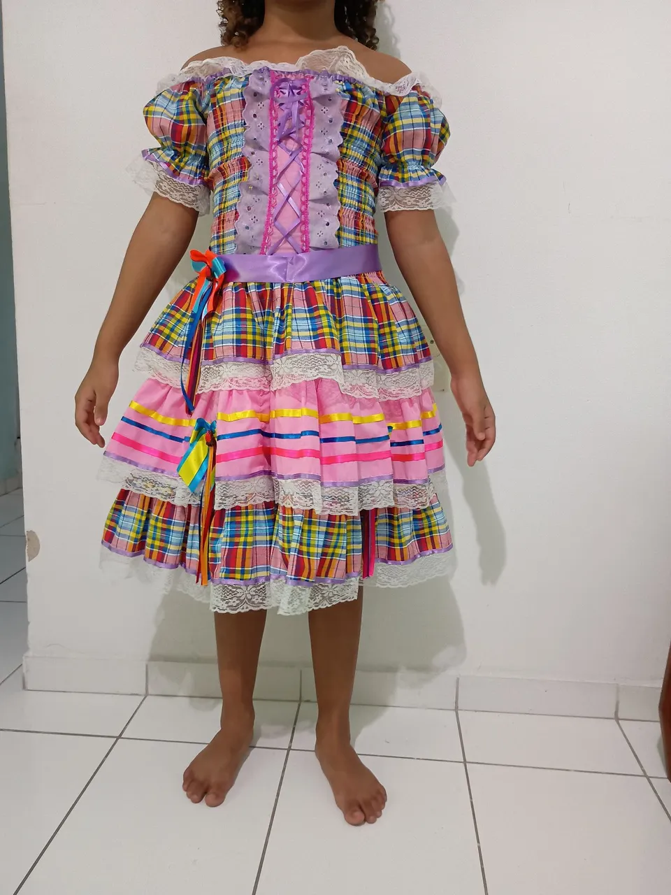 Vestido Junino Infantil Colorido com Babados