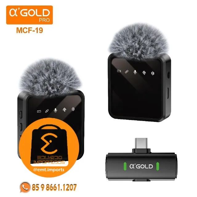Microfone Lapela 2 Para 1 Sem Fio Tipo C A'gold MCF-19