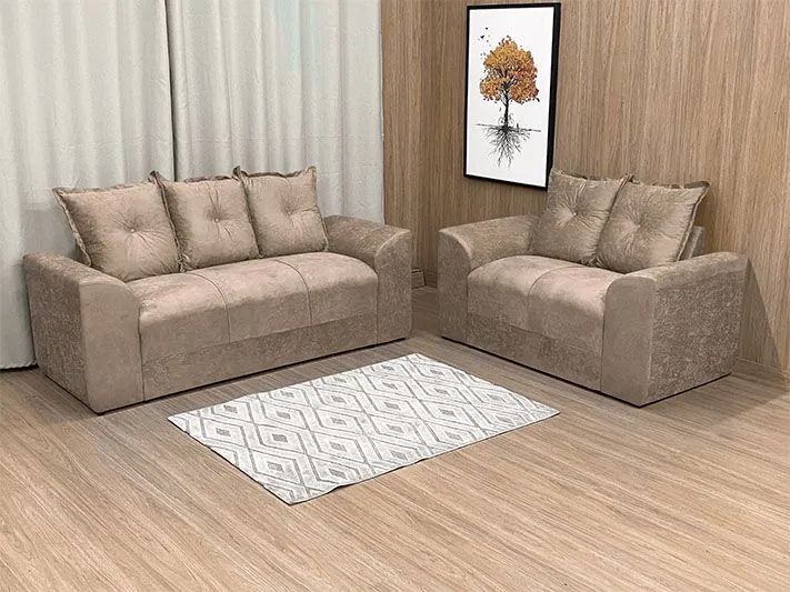 Conjunto Sofá 2 e 3 Lugares Suede Bege
