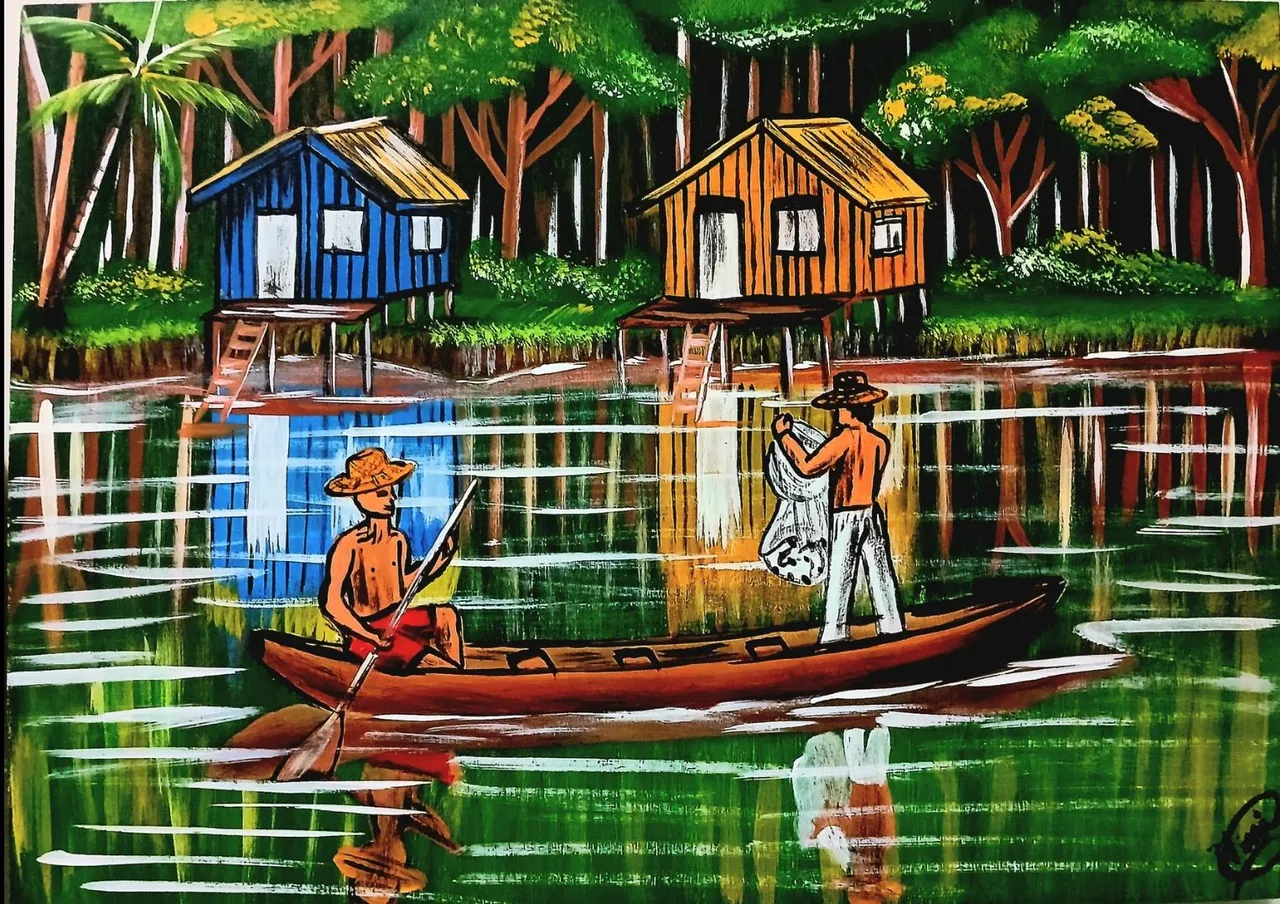 Quadro de Ribeirinhos Pescando - Autor: Vinícius Sarges