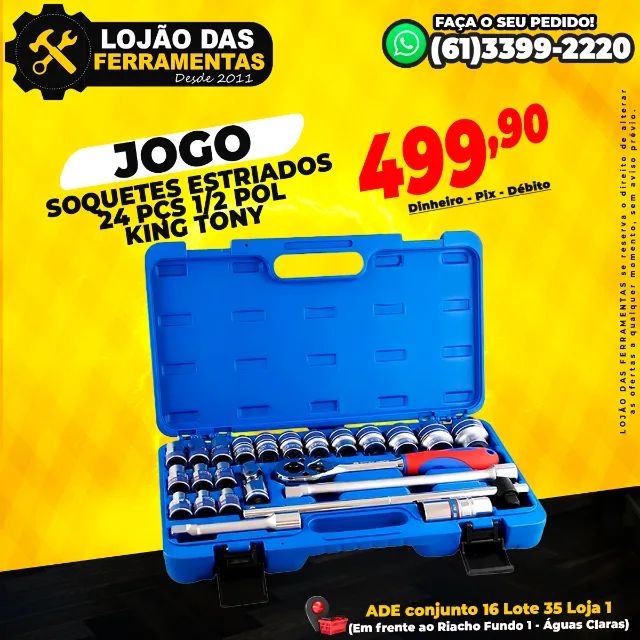 Jogo de Soquetes Estriados 24 Pçs 1/2 Pol King Tony