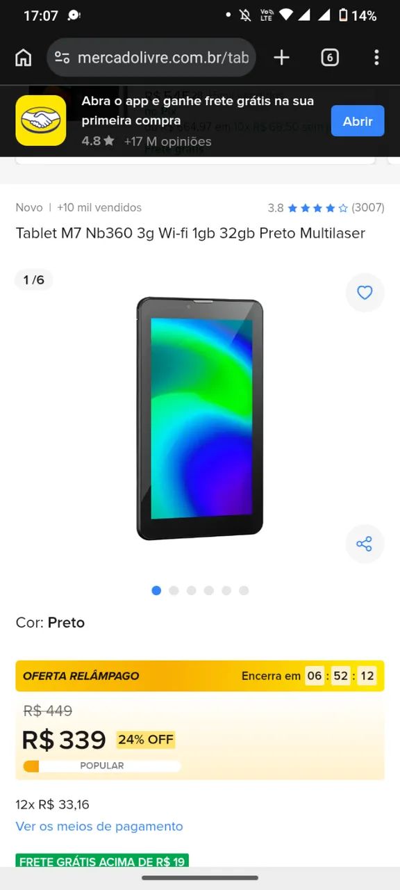 Tablet Multilaser 1G de Memória 