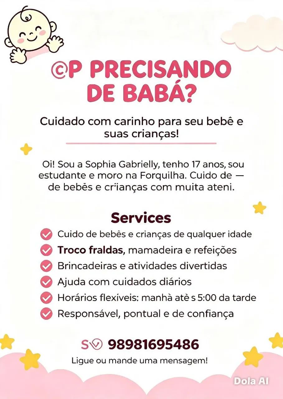 Sou babá cuido de crianças