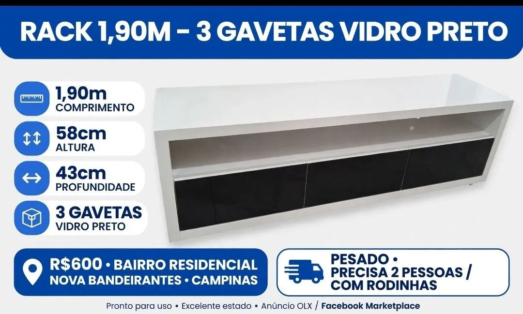 Rack para TV com 3 gavetas
