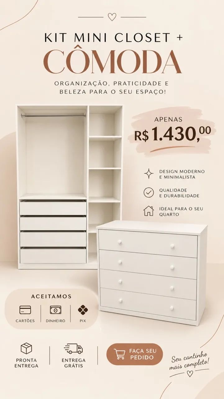 Kit cômoda + Mini closet 100% MDF 