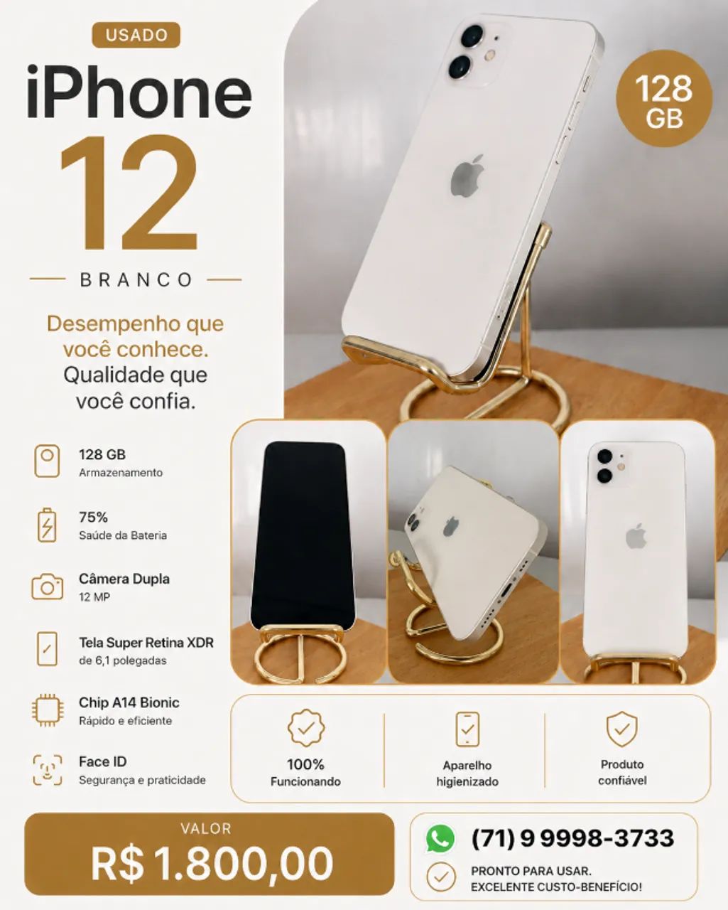 Iphone 12 usado 128gb branco 