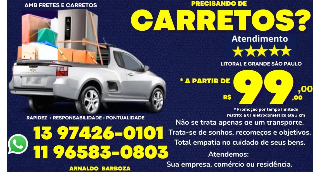 Carretos em praia grande, fretes e pequenas mudanças . São Paulo e Baixada Santista. 